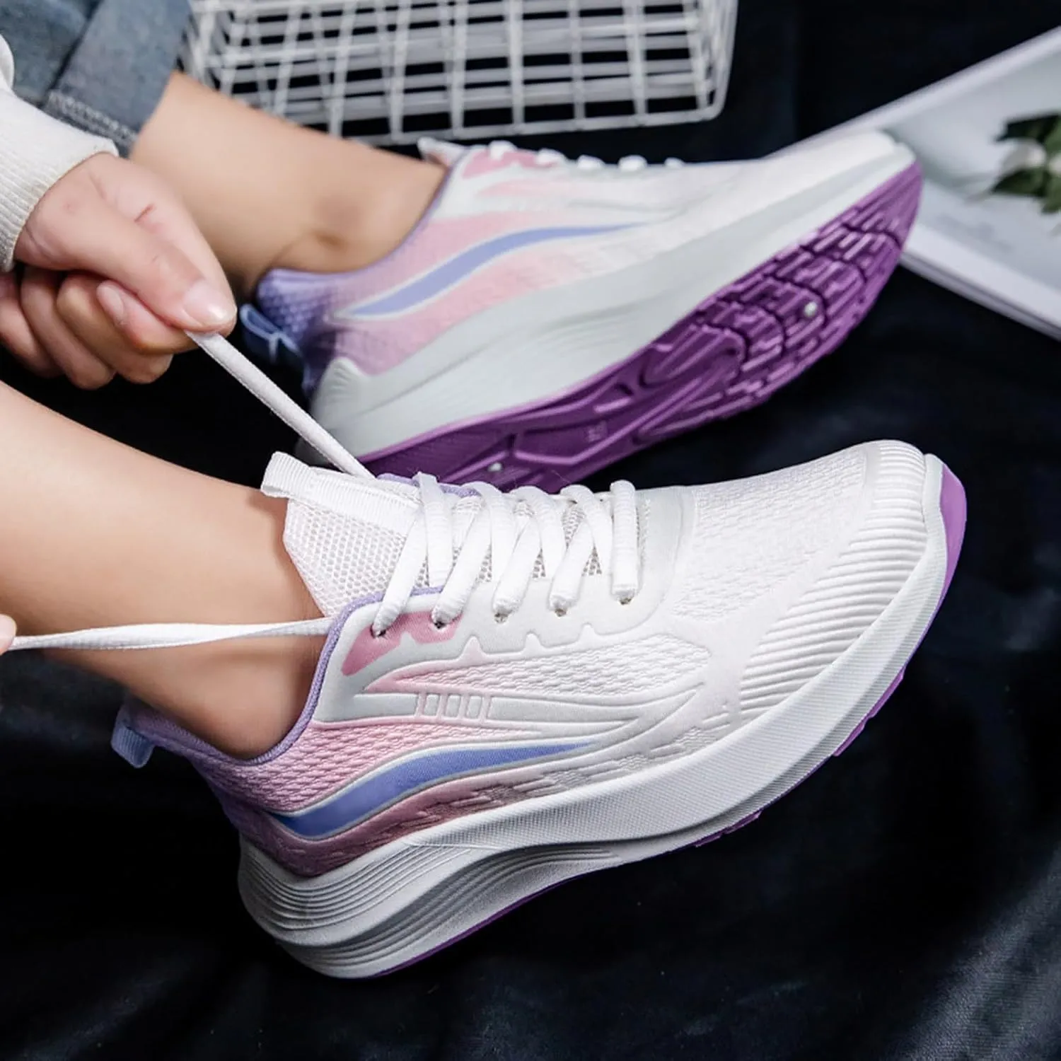 Women's Walking Shoes Comfortable Running Tennis Athletic Gym Workout Cross Training Sneakers Lace Up Low Top Sneaker