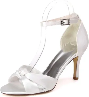 Womens Wedding Shoes Women's Open Toe Kitten Heels with Ankle Strap Low Heel Dress Shoes, 2.36" Buckle Detail, Ideal for Weddings, Proms, & Bridal Events(White,8)