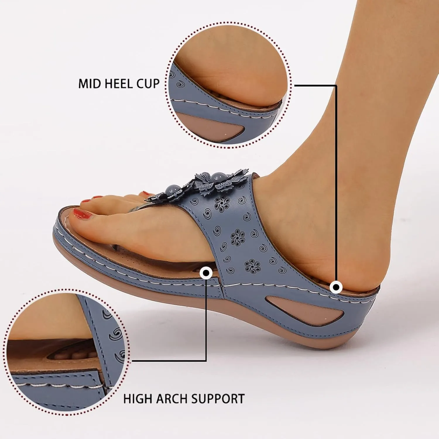 Womens with Arch Support Walking Sandals Orthopedic Recovery Slides Adjustable Straps Thick Cushion Comfortable Summer Outdoor Plantar Fasciitis Relief Footwear