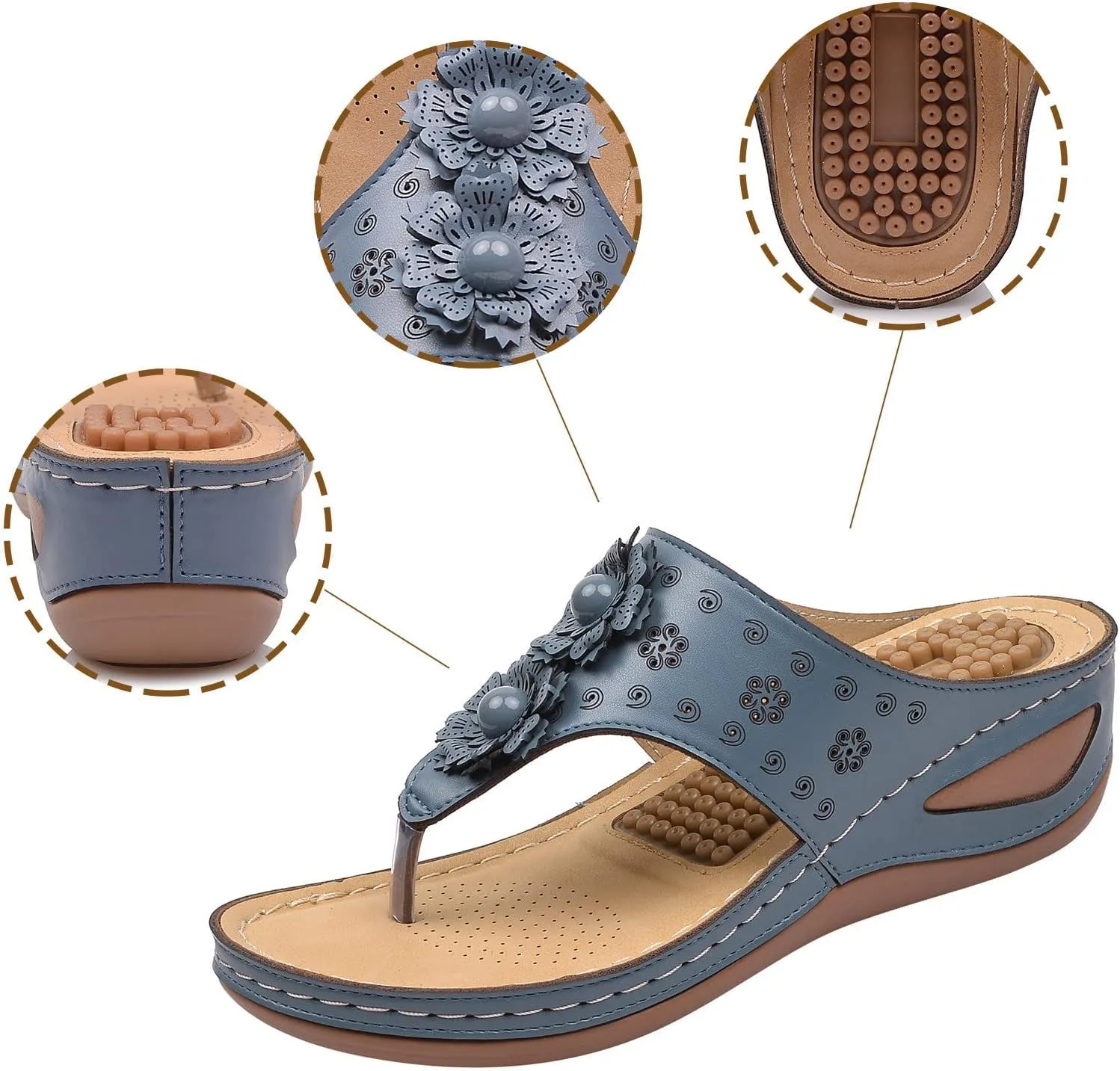 Womens with Arch Support Walking Sandals Orthopedic Recovery Slides Adjustable Straps Thick Cushion Comfortable Summer Outdoor Plantar Fasciitis Relief Footwear