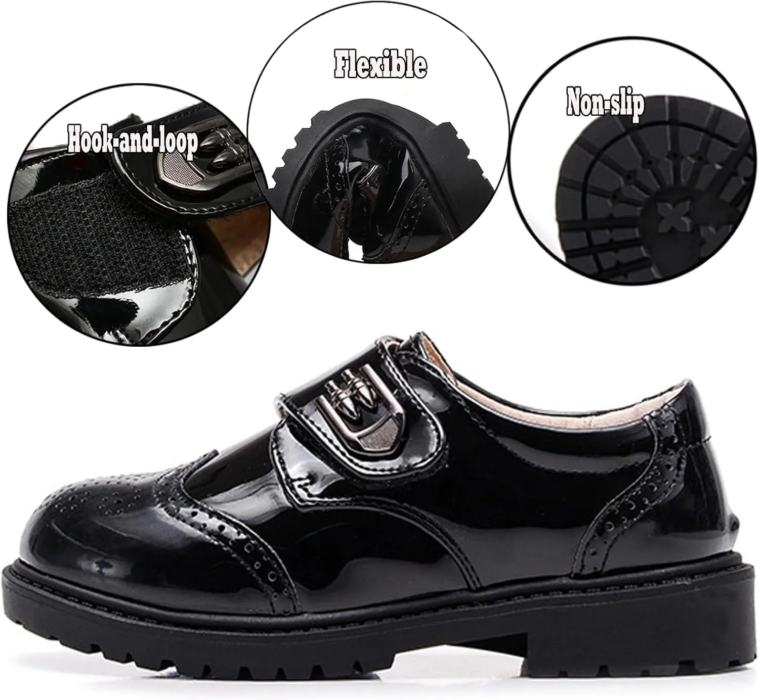 WUIWUIYU Toddlers Boys Ring Bearer Wedding Homecoming Prom Concert Black Oxfords Flats Brogues School Uniform Dress Shoes