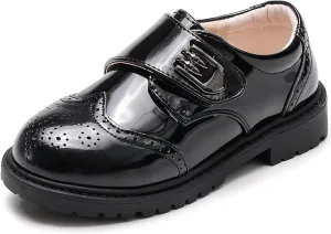 WUIWUIYU Toddlers Boys Ring Bearer Wedding Homecoming Prom Concert Black Oxfords Flats Brogues School Uniform Dress Shoes