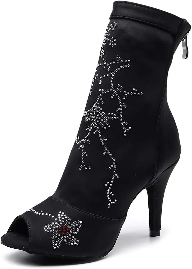 YKXLM Dancing Boots Women Latin Ballroom Ankle Dance Shoes High Heel,Model 1018