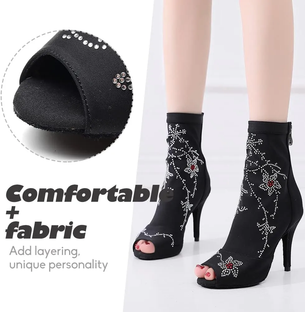 YKXLM Dancing Boots Women Latin Ballroom Ankle Dance Shoes High Heel,Model 1018
