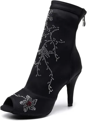 YKXLM Dancing Boots Women Latin Ballroom Ankle Dance Shoes High Heel,Model 1018