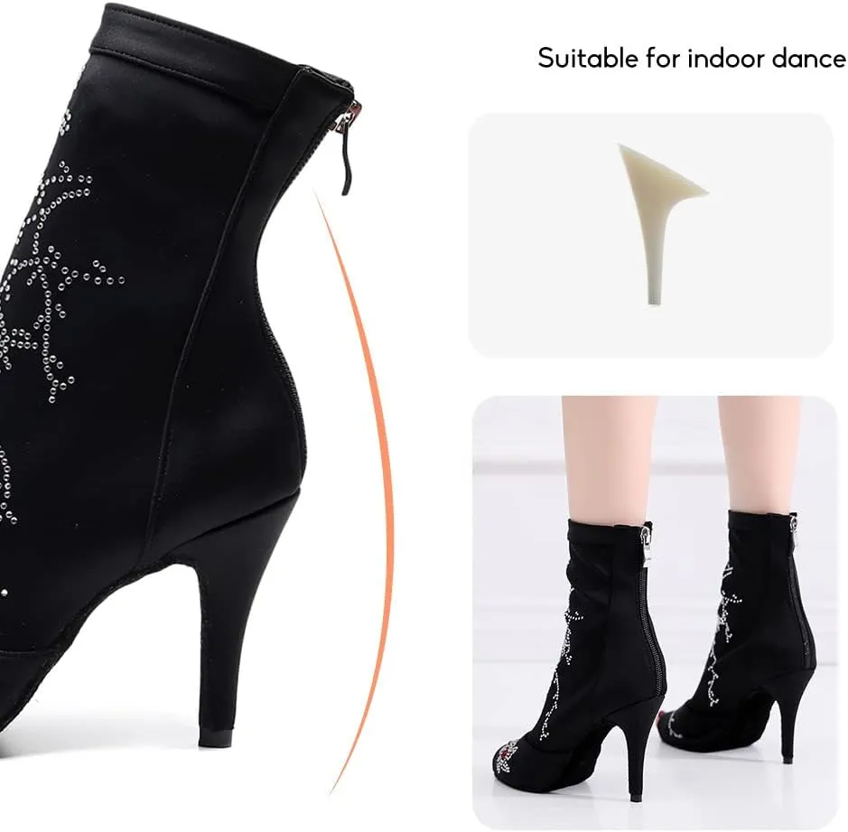 YKXLM Dancing Boots Women Latin Ballroom Ankle Dance Shoes High Heel,Model 1018