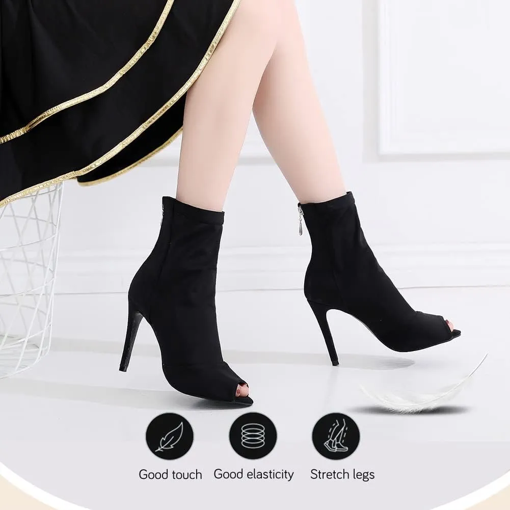 YKXLM Dancing Boots Women Latin Ballroom Ankle Dance Shoes High Heel,Model 1018