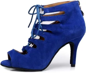 YKXLM Women Open Toe Dance Boots Latin Salsa Ballroom Lace-up Ankle Dance Shoes,YCL456