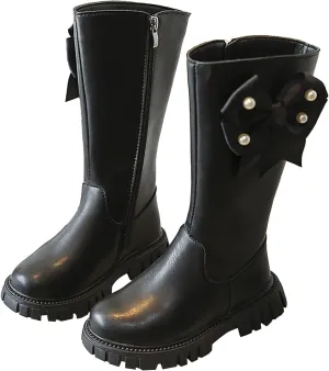 Zipper aterproof Roller Boots For Kids Baby Toddler Girls Long Boots With Bows Childrens Outdoor Slip On Flat Shoes
