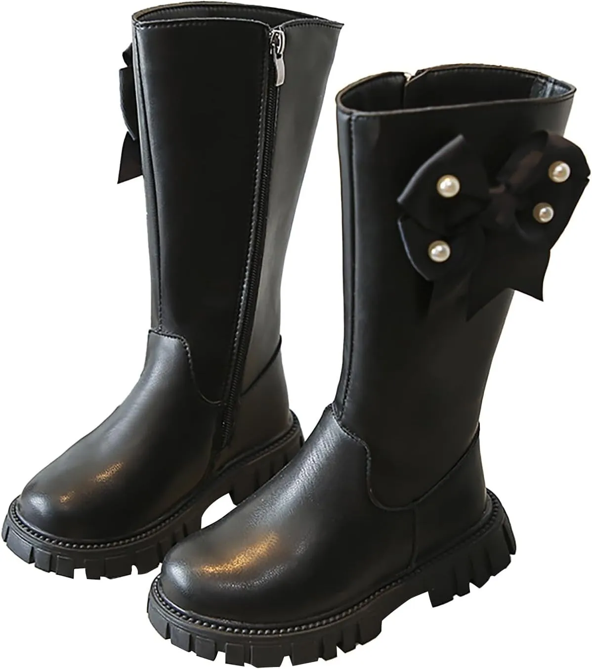 Zipper aterproof Roller Boots For Kids Baby Toddler Girls Long Boots With Bows Childrens Outdoor Slip On Flat Shoes